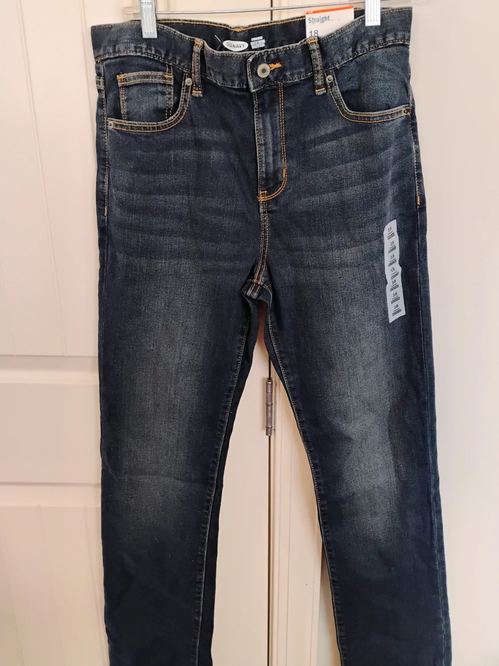 Old Navy Boys Straight Jeans Size 18 Adjustable Waist Dark Wash NWT